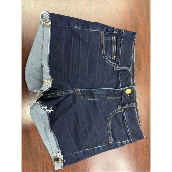 American Eagle AEO Denim X Hi-Rise Shortie Dark Wash Shorts Size 6 - Picture 1 of 7